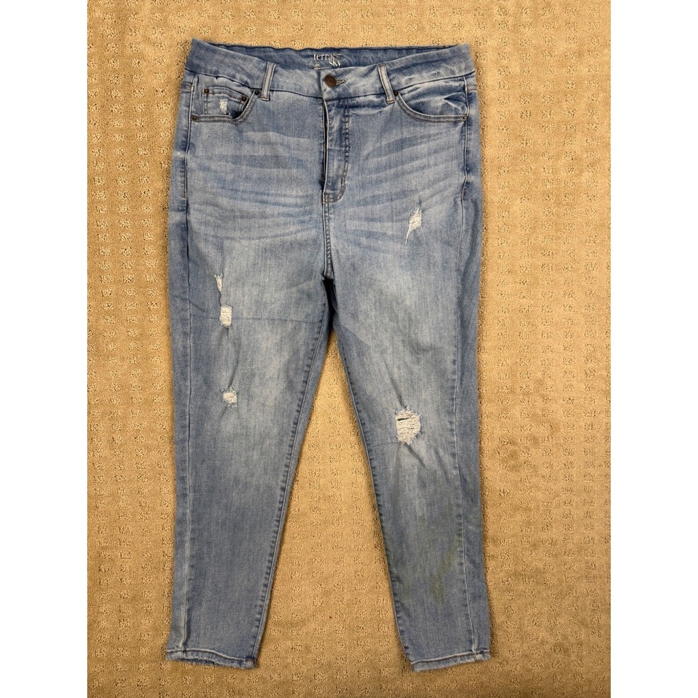Women's Terra & Sky High Rise Distressed Skinny Blue  Jeans Sz 18w (34x27) #1300